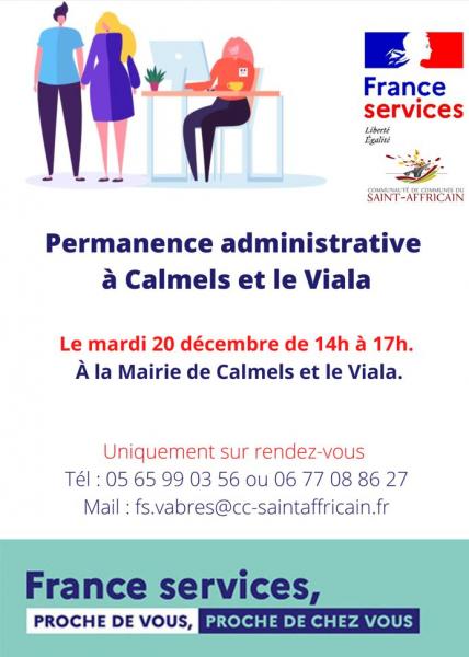  Mardi 20 décembre 2022 : permanence de France Services à Calmels et le Viala