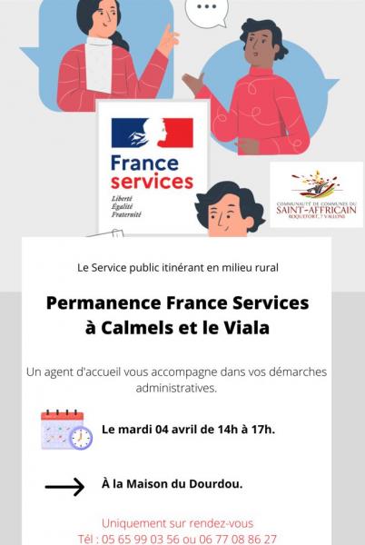  Mardi 4 avril 2023 : permanence de France Services à Calmels et le Viala