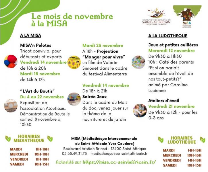 Misa : les animations du mois de novembre
